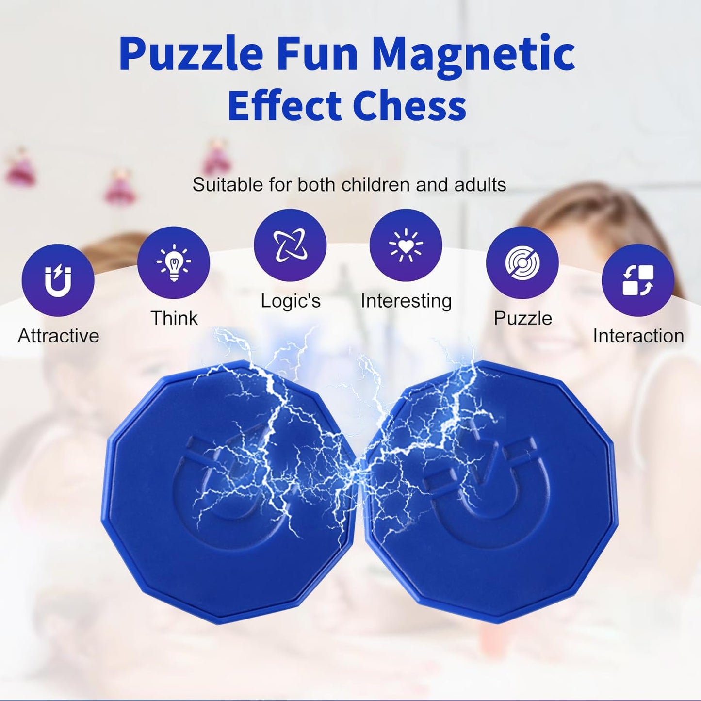 Magnetic Chess Game with 24 Travel-Stones, Magnet Chess 3 String & Portable Storage Bag, for Family & Party & Travel & Camping, Exciting Magnetic Game