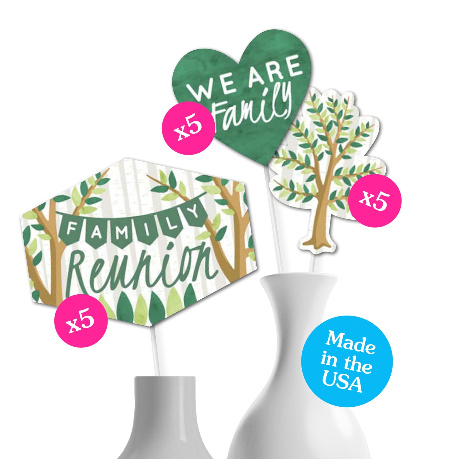 Big Dot of Happiness Family Tree Reunion Table Toppers Centerpiece Display Kit - 15-Piece Premium Cardstock Table Decorations, Double-Sided Printed