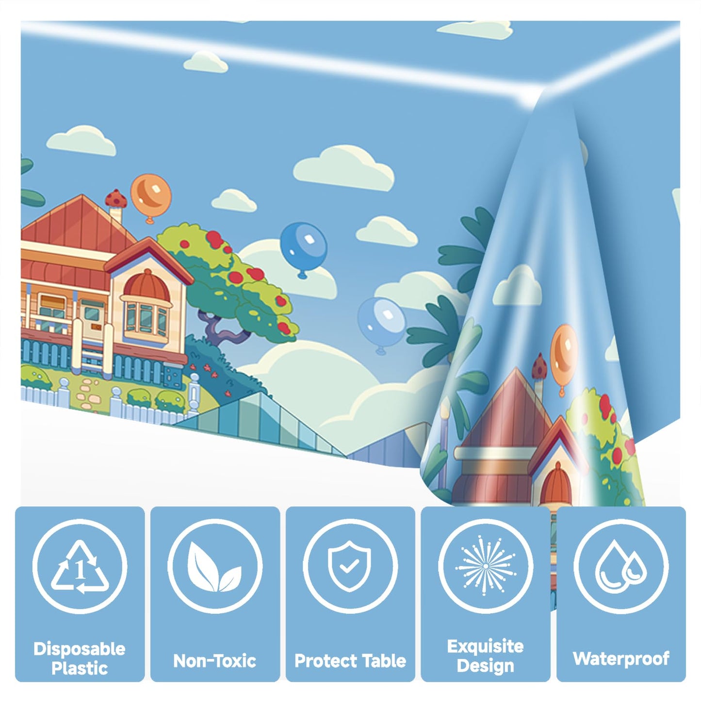 POAKYPA Blue Birthday Party Supplies, 3 Pack Rectangle Plastic Tablecloth, 54 in x 108 in, Waterproof PE Material, Dog Themed Table Cover for Pet