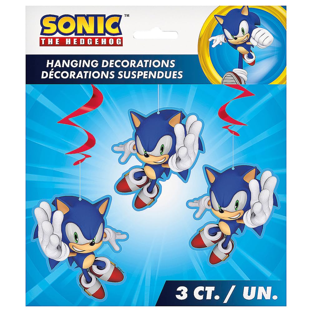 Sonic the Hedgehog Hanging Swirl Decorations (Pack of 3) - Eye-Catching Red & Blue Design, Perfect for Indoor & Outdoor Use