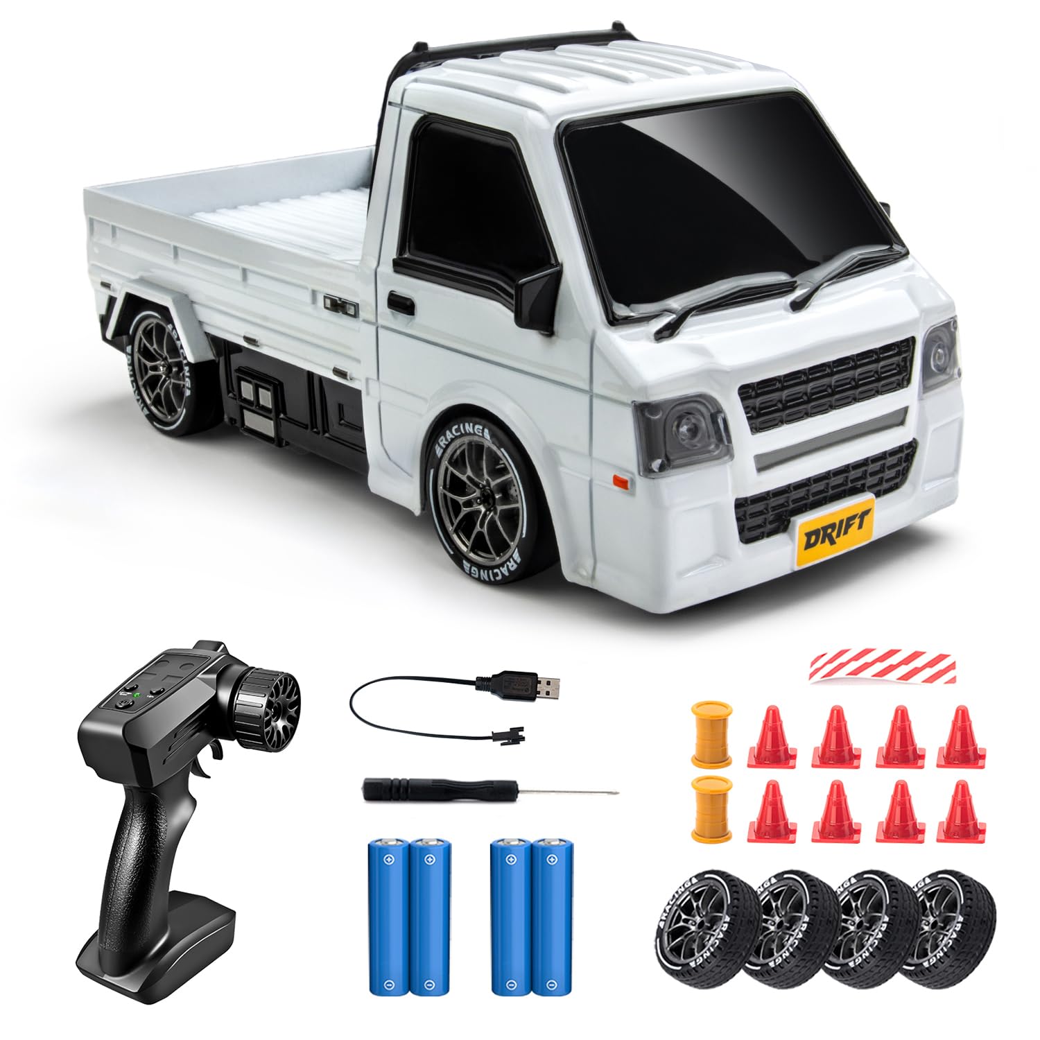 Nowzeth RC Drift Car, 1/24 4WD White Japanese-Style Drift Pickup Truck
