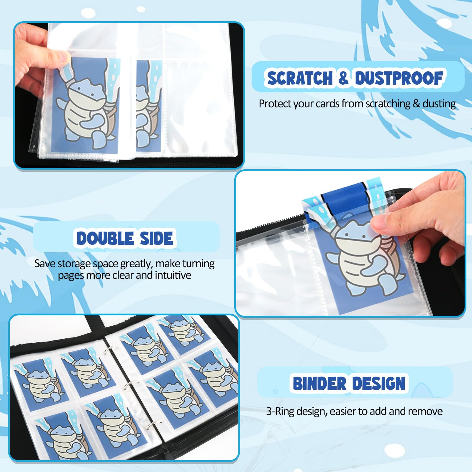 Collectible Trading Card Albums, 400 Card Holders with 50 Removable Sleeves, Portable 4 Pockets Collectible Trading Card Binder, PU Card Collection