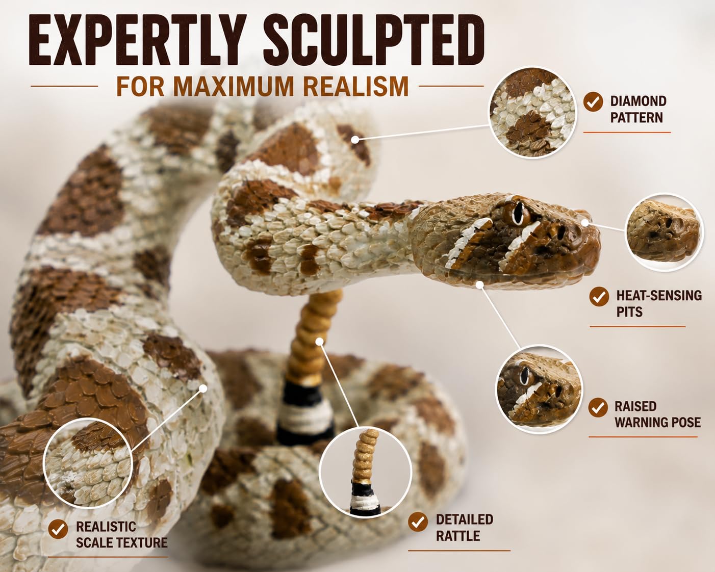Safari Ltd. Western Diamondback Rattlesnake Figure, 5.75" Snake Replica