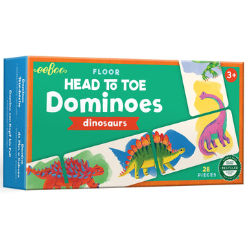 eeBoo Floor Head to Toe Dominoes - Dinosaurs 28 Piece Matching Game, Colorful Dinosaur Tiles, Screen-Free Fun for Kids Ages 3 and up