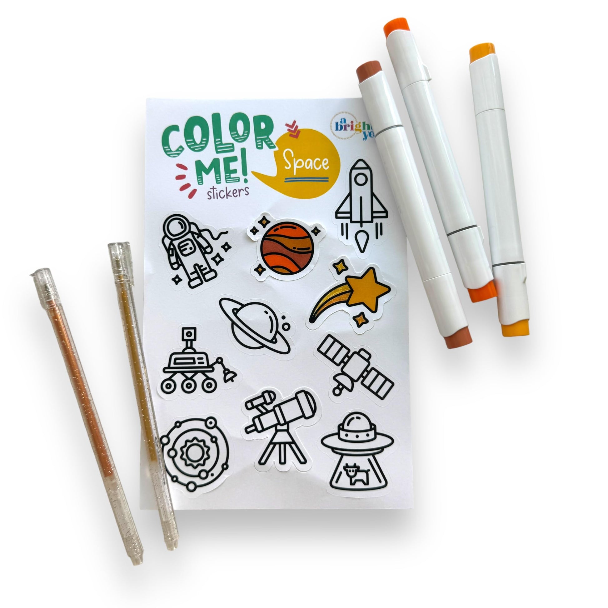 A Brighter Year Color-Your-Own Sticker Bundle, Space & Science Edition -3-Pack of 8.5” x 5.5” Sheets of 10 Stickers Each - Each Sticker is 1.5-2” x