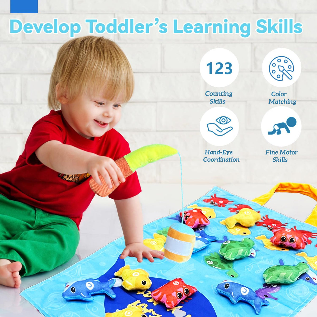 Cylazo Count Learning Montessori Toys for Toddlers 3 Year Old Cloth Toddler Fishing Game with Stacking Cups,Baby Toy 12-18 Months 1 2 Year Old Boy