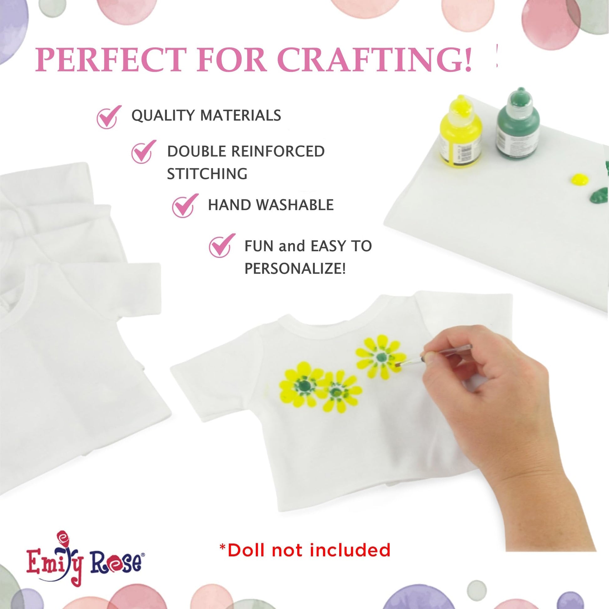 Emily Rose 14.5 Inch Doll Clothes 5-Pack Bright White T-Shirts - Gift Boxed | USA Brand | Great Crafting Girl Kid Party Activity | Plain Tees Fit 14”