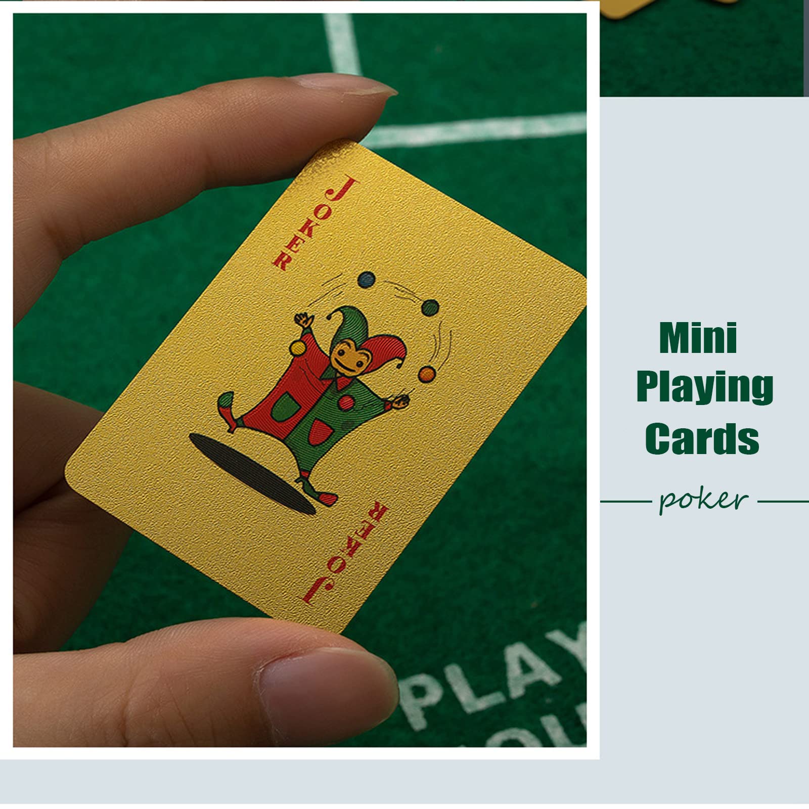 VOVCIG Mini Playing Cards, 2 Deck Gold Miniature Card Set Waterproof Foil Poker Cards Game Poker Traveling Decks Cards for Adults(Gold)