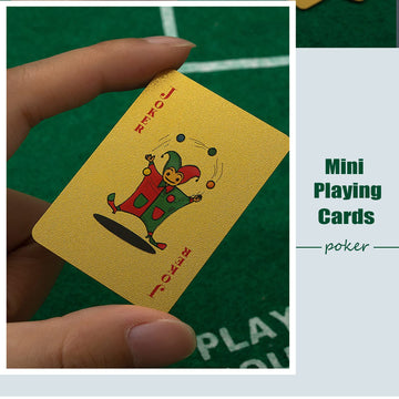 VOVCIG Mini Playing Cards, 2 Deck Gold Miniature Card Set Waterproof Foil Poker Cards Game Poker Traveling Decks Cards for Adults(Gold)