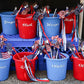 Fun Express Sand Toys for Toddlers 1-3 - Patriotic Red and Blue Plastic Buckets with Handles Set of 12 - Beach Toys for Kids Sand Castle Molds Beach