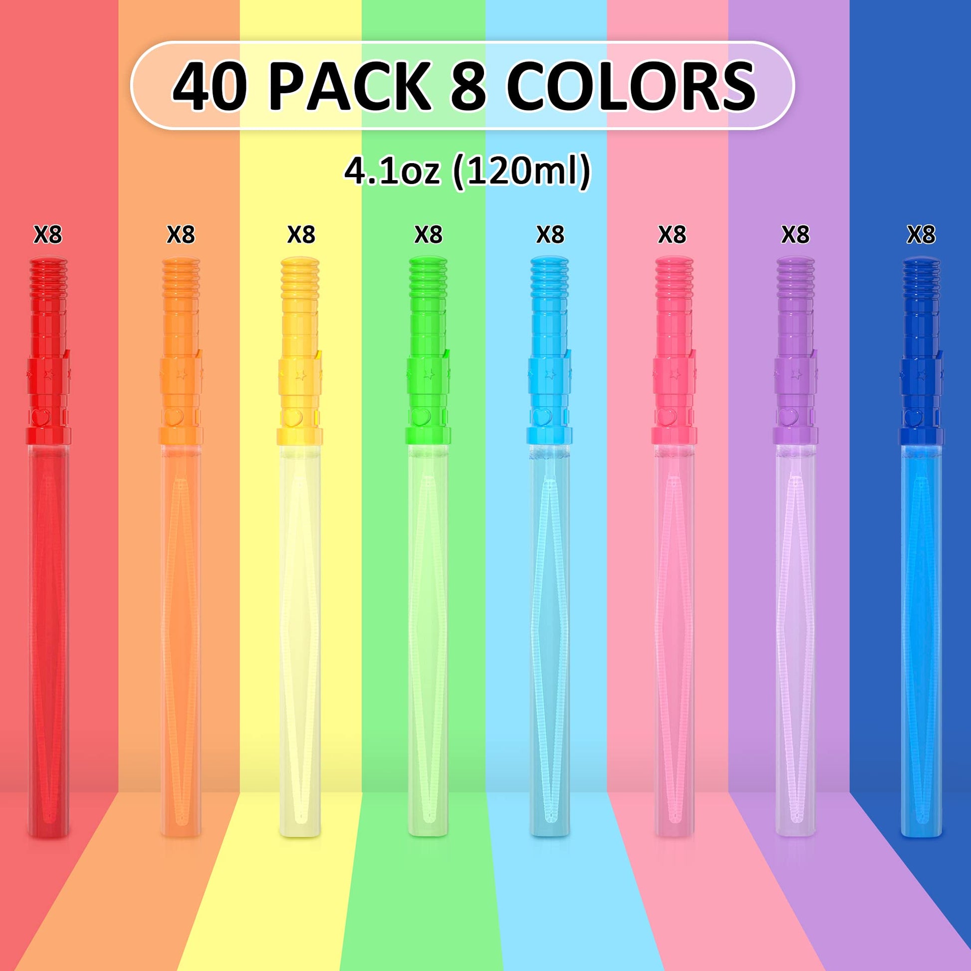 Inscraft 40 Pack 14’’ Big Bubble Wands, 8 Colors Bubbles Bulk for Summer Toy, Outdoor / Indoor Activity Use, Easter, Birthday, Graduation, Shower