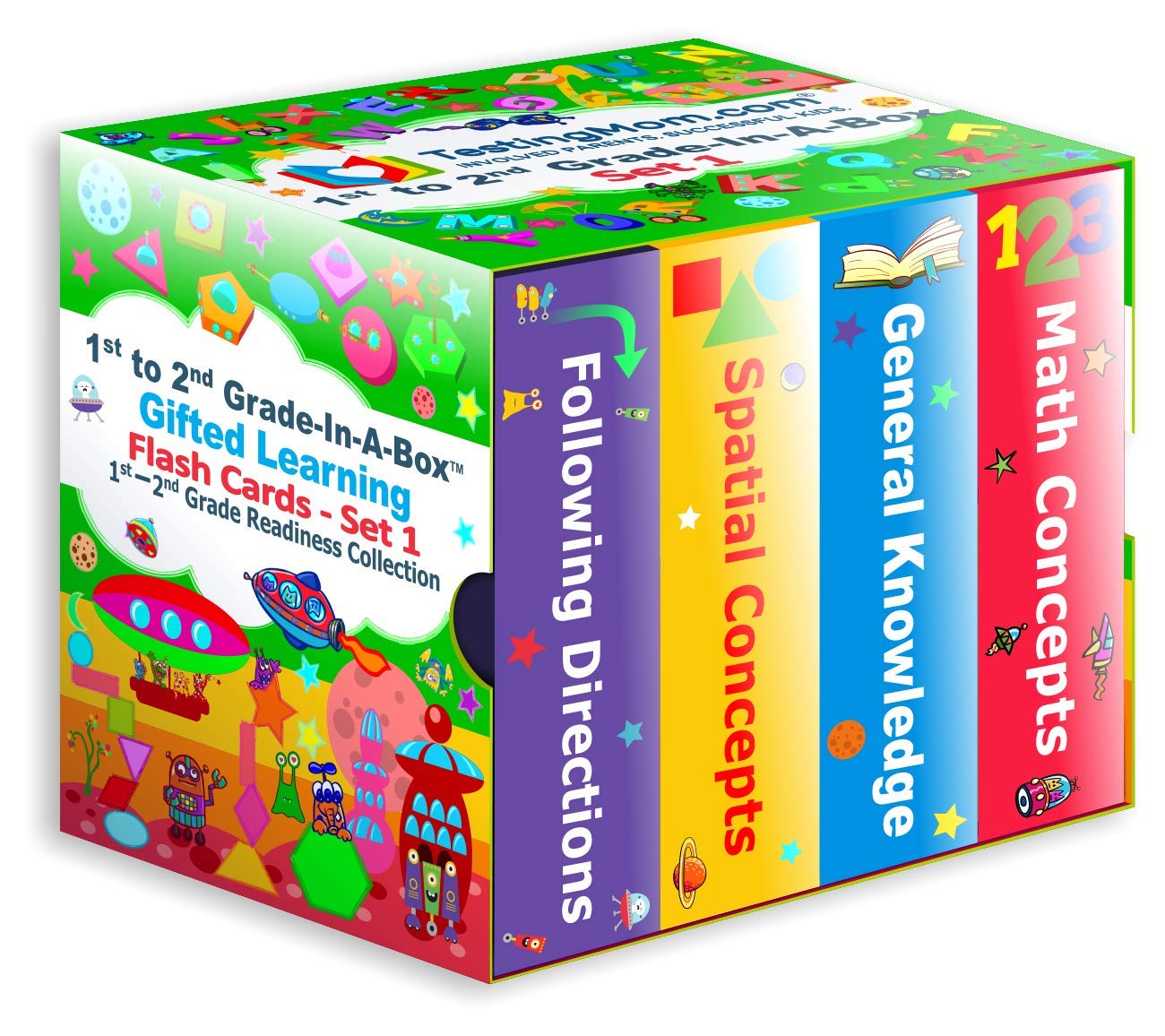 TestingMom.com Gifted Learning Flash Cards Bundle - Educational Flash Cards for 6-8 Years - Knowledge, Spatial Concepts, Following Directions and Math