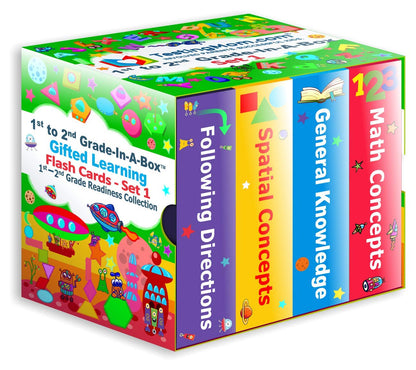 TestingMom.com Gifted Learning Flash Cards Bundle - Educational Flash Cards for 6-8 Years - Knowledge, Spatial Concepts, Following Directions and Math