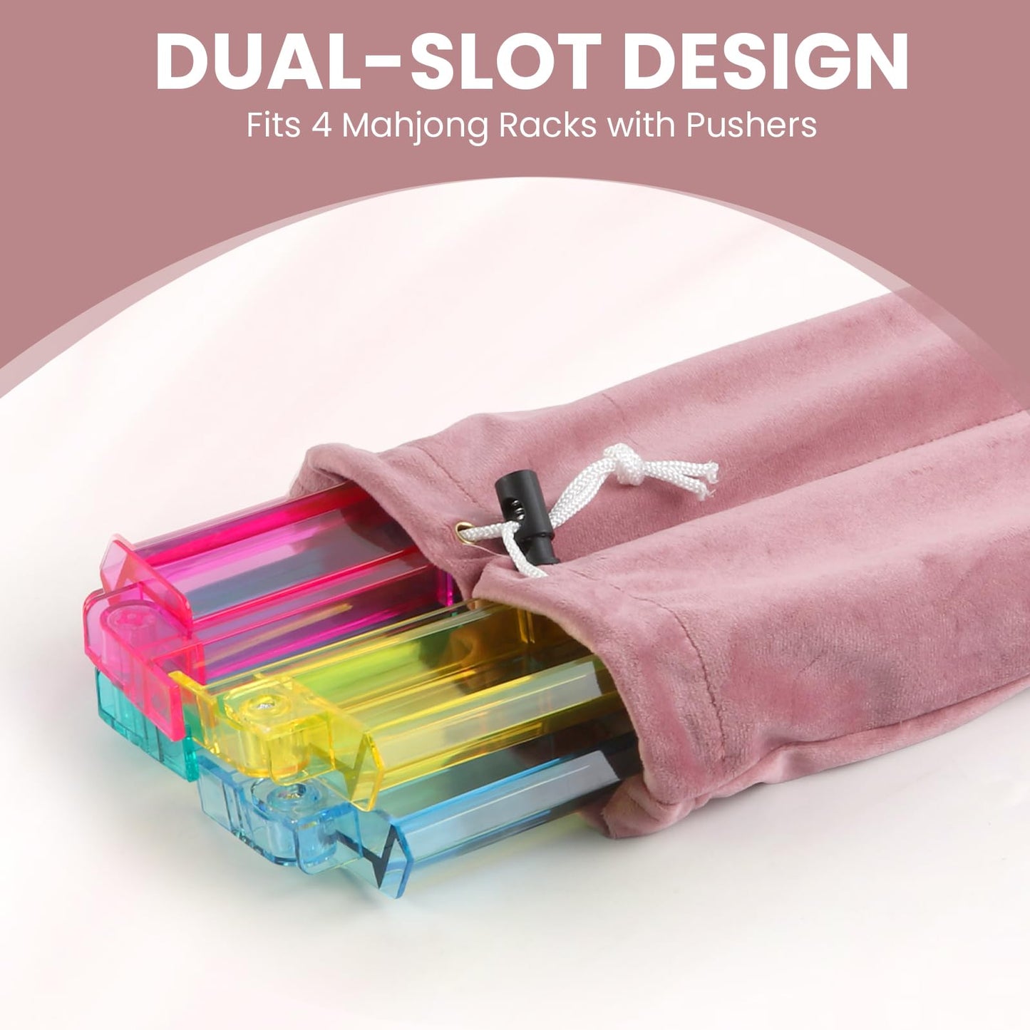 YCQDDA Mahjong Rack Bag, Soft Velvet Dual-Slot Storage Bag for 4 Mahjong Racks with Pushers, Drawstring Carrying Case, Giftable Mahjong Accessory