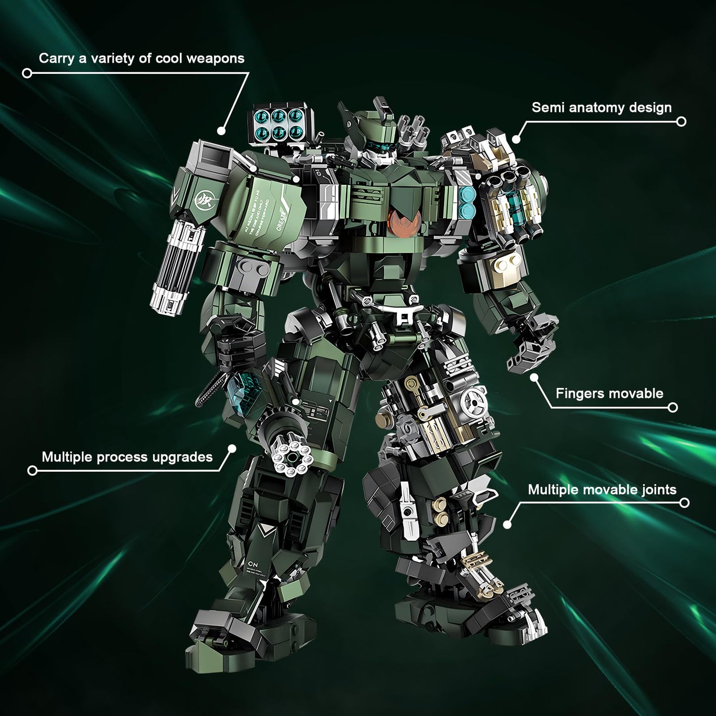 HIGH GODO Mech Building Blocks Set for Adults, Motorized Robot Model Building Kit with Multiple Weapons, Hard Core Industrial Style Collectible Gifts
