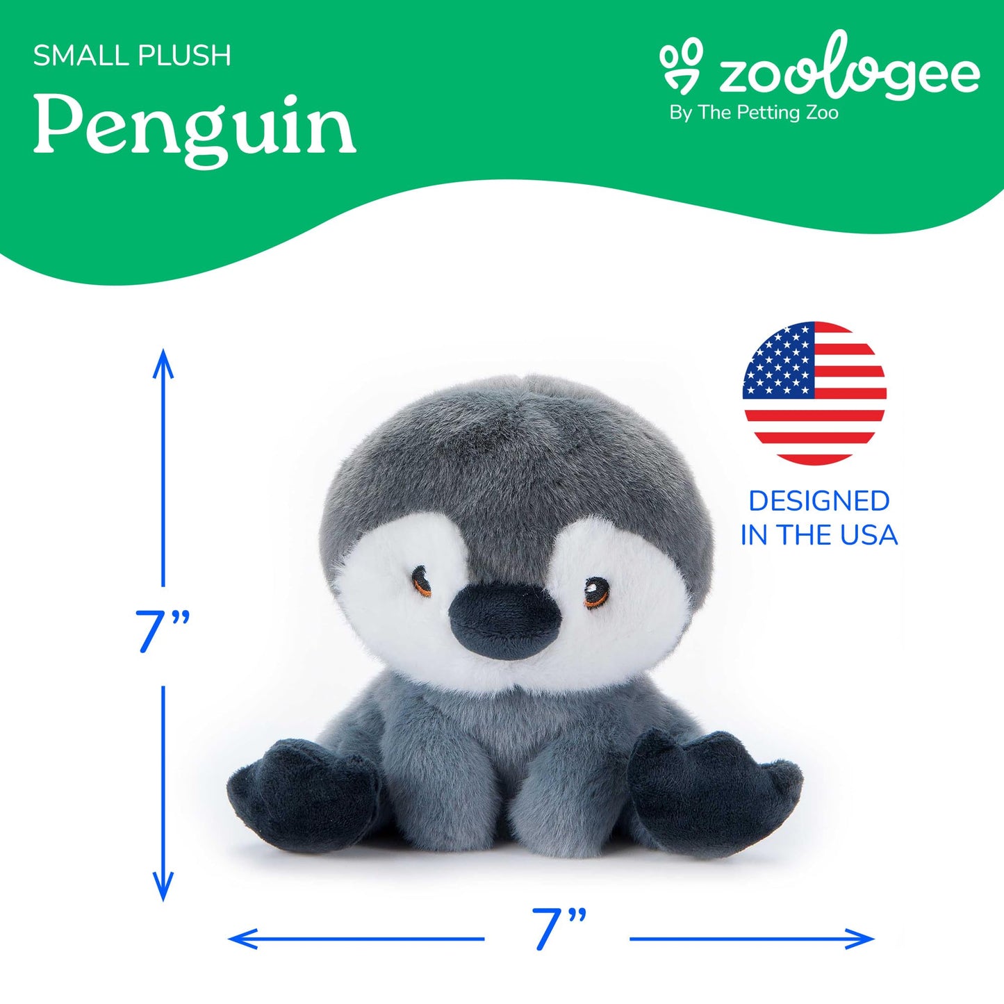 The Petting Zoo Penguin Stuffed Animal Plushie, Gifts for Kids, Snugletz Zoologee Plush Toy, 7 in