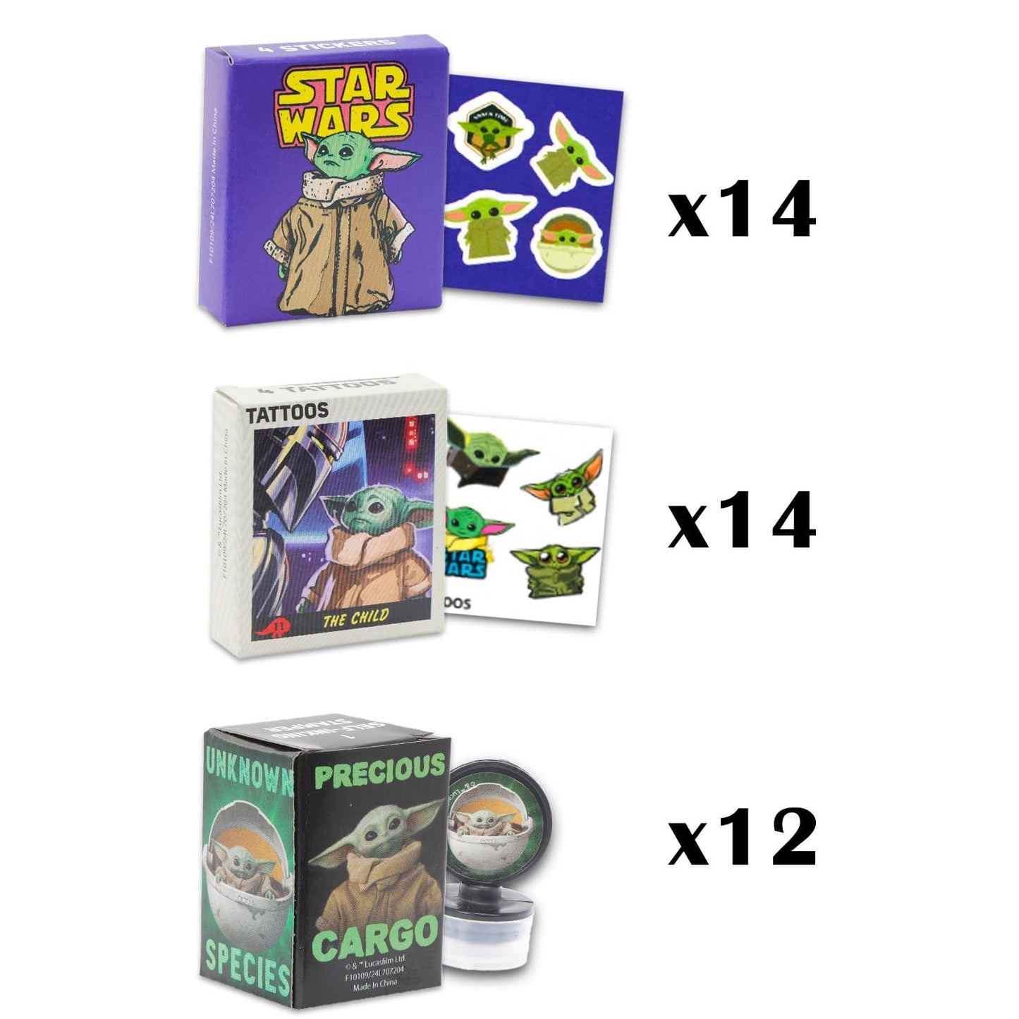Star Wars Holiday Gift Exchange Set - Bundle of 40 Baby Yoda Party Favor Boxes with Stickers, Tattoos, Stampers for Easter Basket Fillers, More