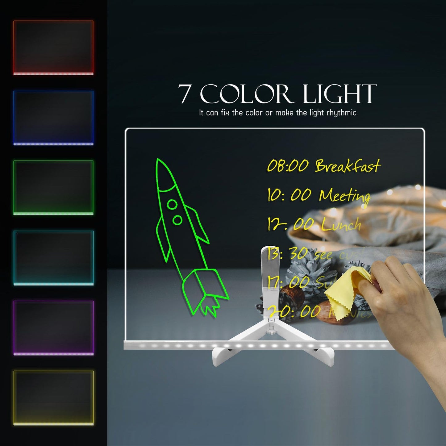 Masshomi 15 * 11 inch led Sign Note Board with 7 Colors Change 7 Markers Smart Remote Control DIY Dry Acrylic Message Writing Drawing Neon Light up