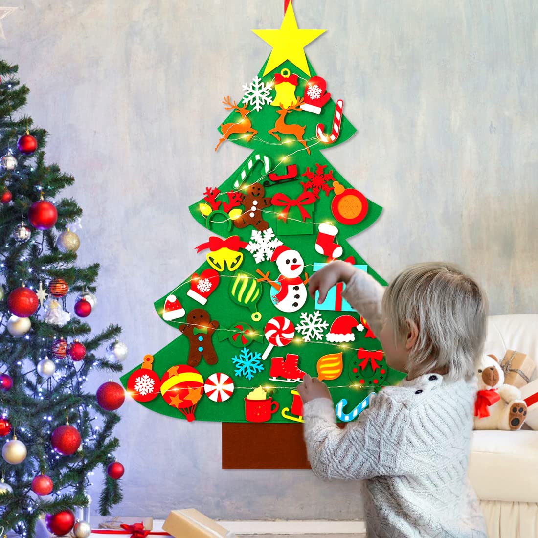 Garma DIY Felt Christmas Tree Set with 41PCS Kids Wall Hanging Detachable Ornaments, Felt Christmas Craft Kits Decorations for Toddler Xmas Gifts New