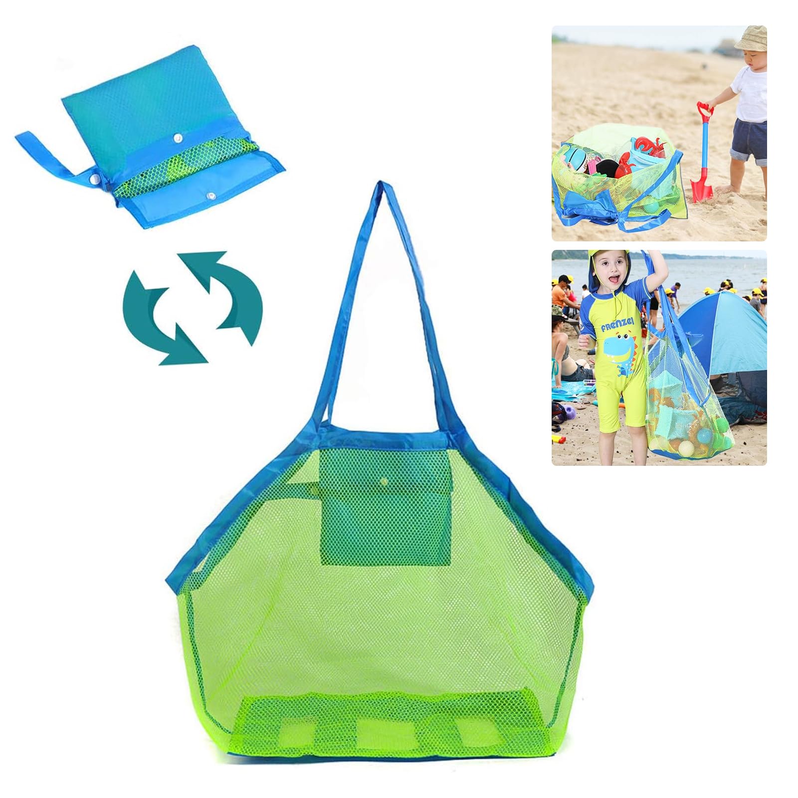 Mesh Beach Sand Toy Bags, Extra Large, Foldable Totes Shell Storage Bag Quick Dry Net Tote for Kids ,Away from Sand Pool Supplies Storage Picnic