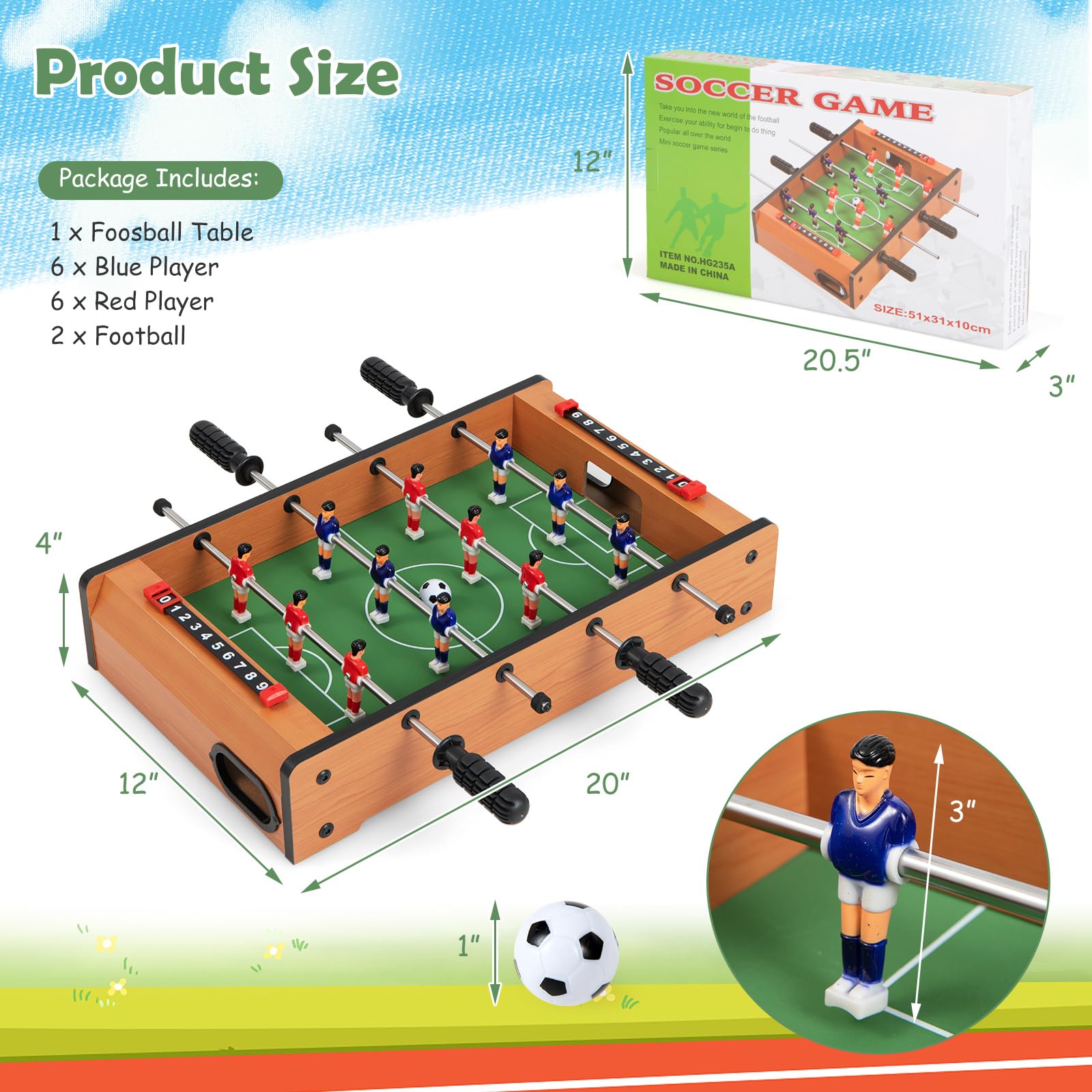 Goplus Foosball Table, 20 Inch Mini Tabletop Soccer Table with 2 Balls, Score Keepers, Portable Football Table for Kids, Family Night, Game Rooms