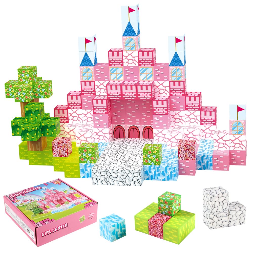 128PCS Magnetic Blocks Building Toys - 1" Magnet Cubes, Build Princess Castle, Magnetic Tiles Building Blocks, STEM Innovation Toys, Ideal Gifts