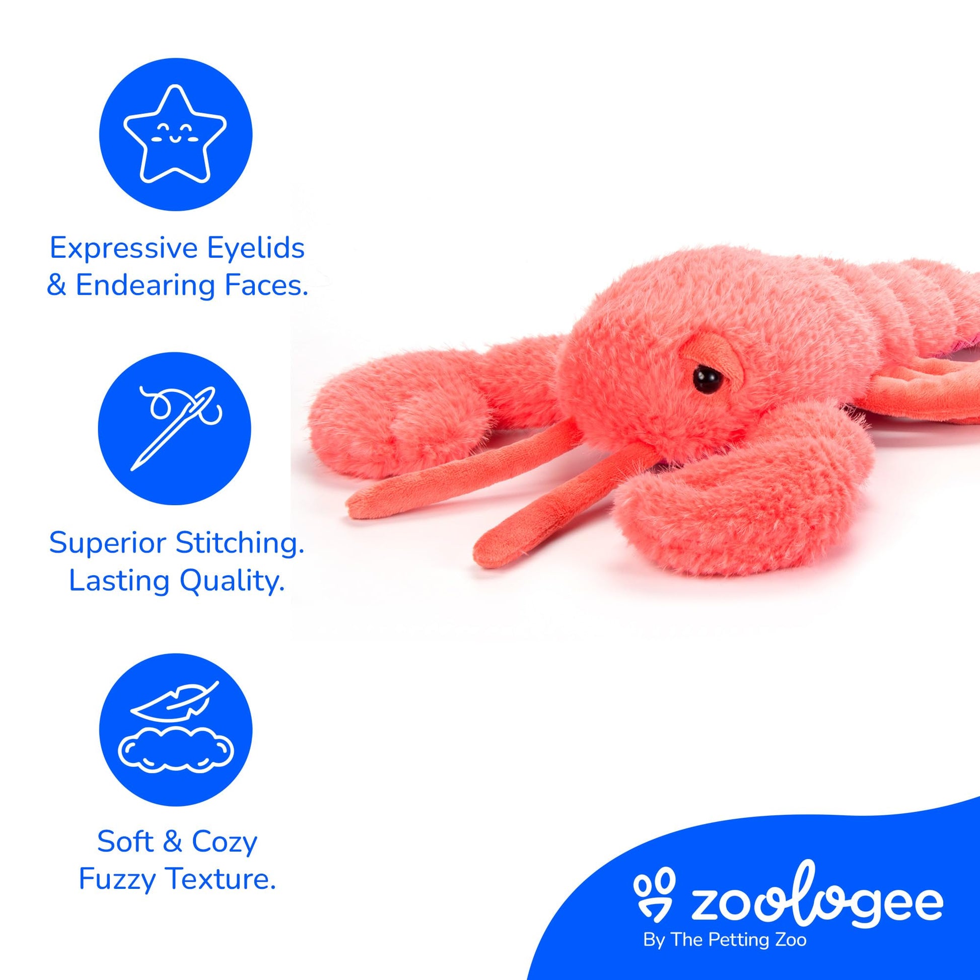 The Petting Zoo Lobster Stuffed Animal Plushie, Gifts for Kids, Fuzzlez Sealife Animals, Lobster Plush Toy, 14 inches