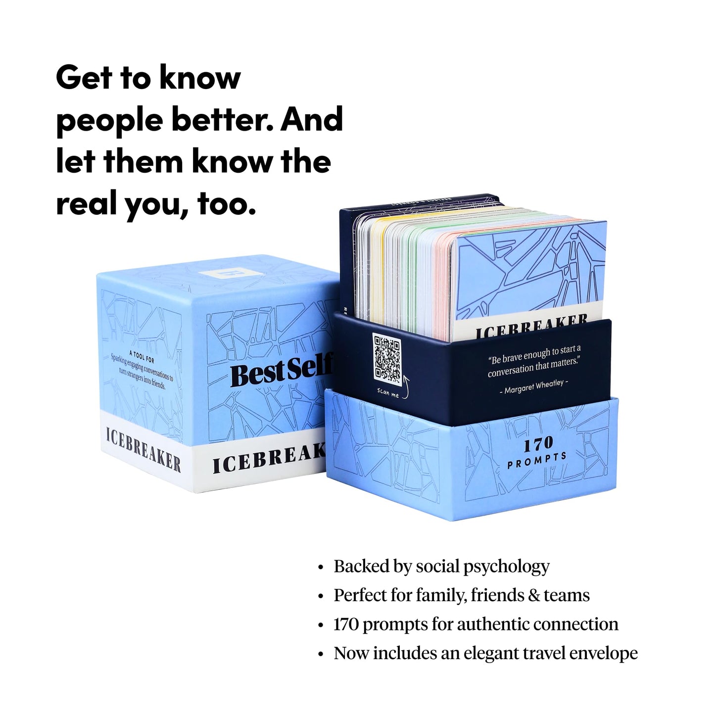 BestSelf Icebreaker Card Deck - 170 Conversation Starters to Spark Meaningful Connections | Ice Breaker Game for Adults, Friends & Couples | Date