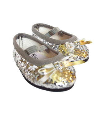 MBD 18 Inch Doll Shoes- Silver Sparkle Flats