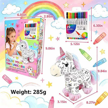 BlivEclat Coloring Unicorn Plush Toy - Paint Your Own Unicorn Doll with 12 Washable Markers, DIY Doodle Unicorns Arts & Crafts Kit for Kids Ages 6+