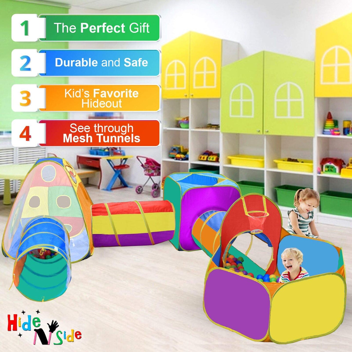 Gift for Toddler Boys & Girls, Ball Pit, Play Tent and Tunnels for Kids, Best Birthday Gift for 3 4 5 Year Old Pop Up Baby Play Toy, Target Game w/ 4