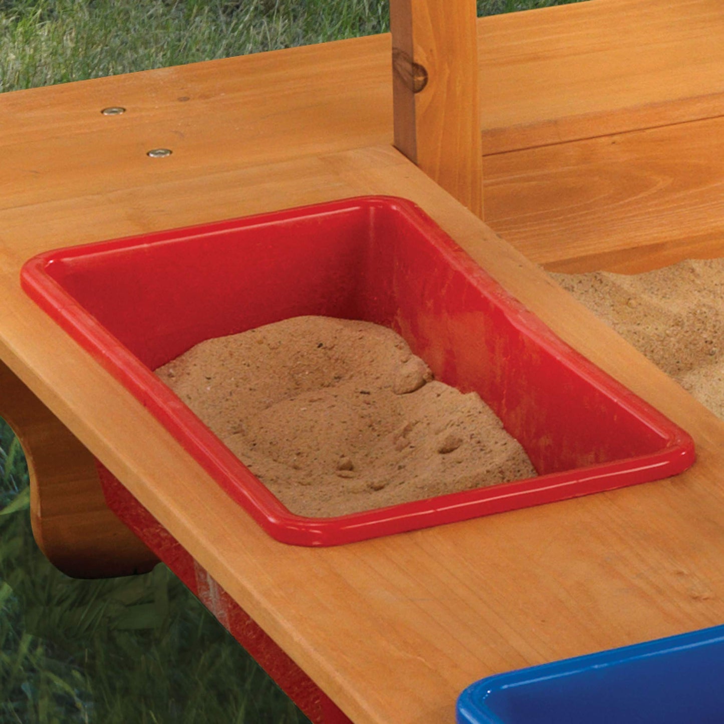 KidKraft Outdoor Covered Wooden Sandbox with Bins and Striped Canvas Canopy, Kids' Outdoor Furniture, Navy & White, Gift for Ages 2-8, Natural, 58.7 x