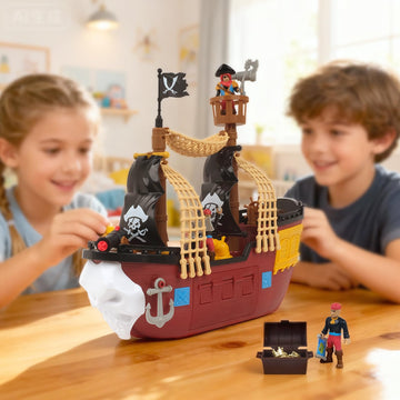Goldlok Pirate Ship Adventure Playset with Lights and Sounds - Includes 2 Pirate Figures, Treasure Chest & Cannons - Pretend Play Gift for Kids Ages