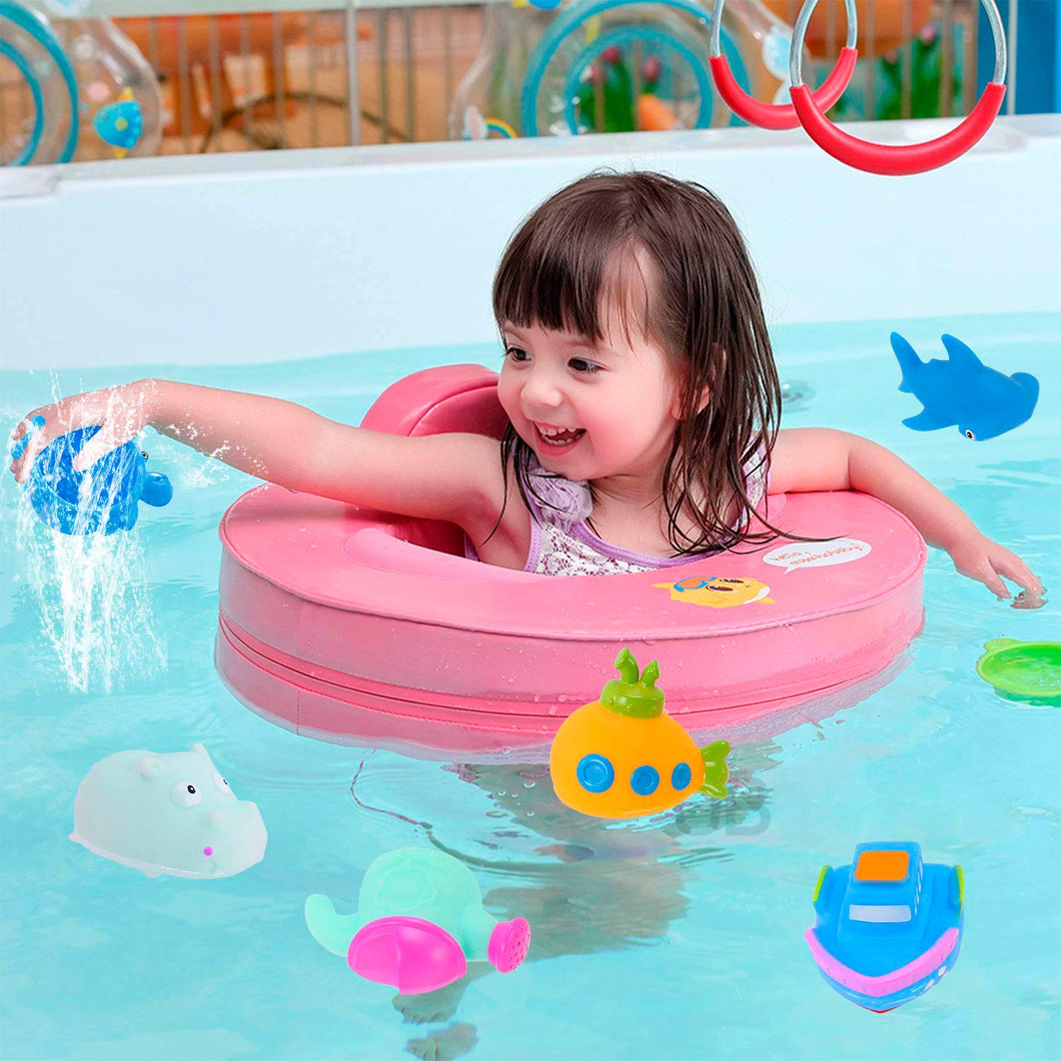 INNOCHEER Baby Bath Toys for Toddlers, Water Table Toys with Mold Free Stacking Cups, Quick Dry Organizer Net, 13 Pcs Bathtub Game, Beach and Pool