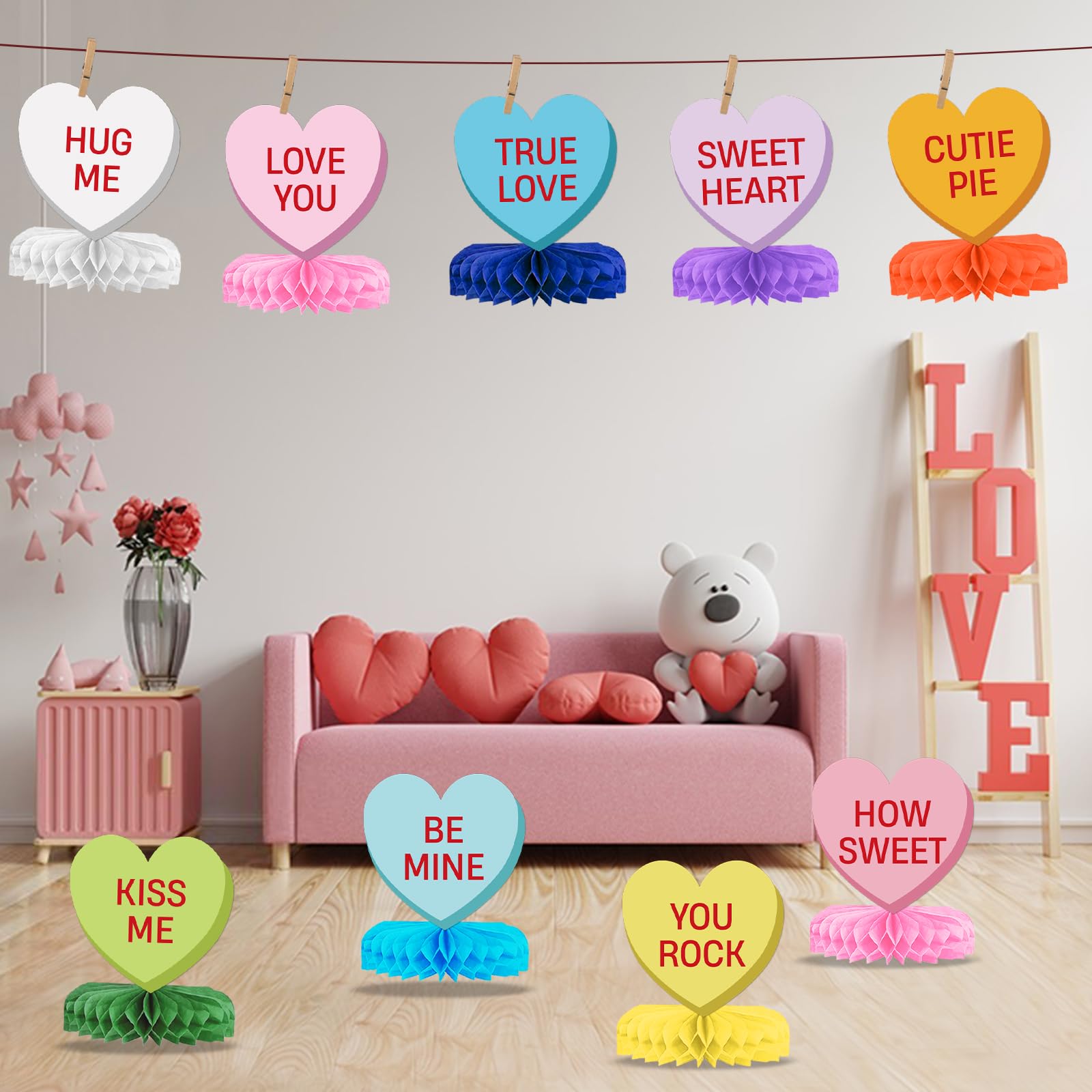 9Pcs Valentines Day Decorations Centerpiece Conversation Hearts Decorations Heart Valentines Day Table Decorations for Valentine Party Supplies