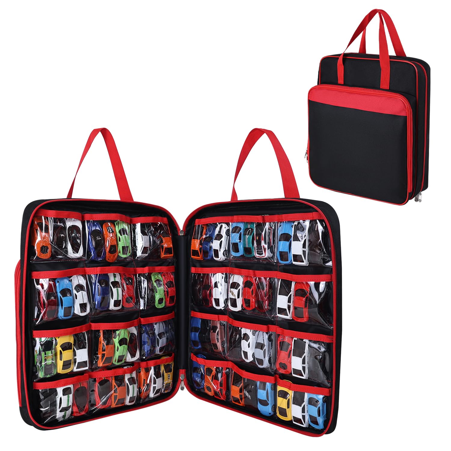 99-Capacity Toy Car Carrying Case, Portable Storage Organizer Bag Compatible with Hot Wheels/Matchbox 1:64 Scale Diecast Cars, Large Travel Tote for