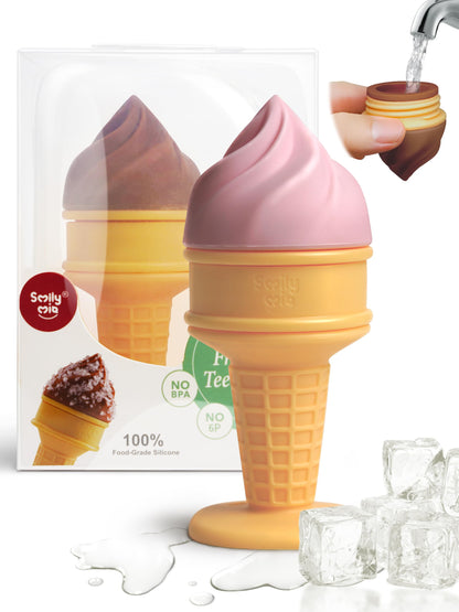 Smily Mia Ice Cream Cone Baby Teething Toys, Water-Filled Freezable Teether for Babies&Infants, Teething Relief for 0-18 Months, Not-Too-Cold-to-Hold