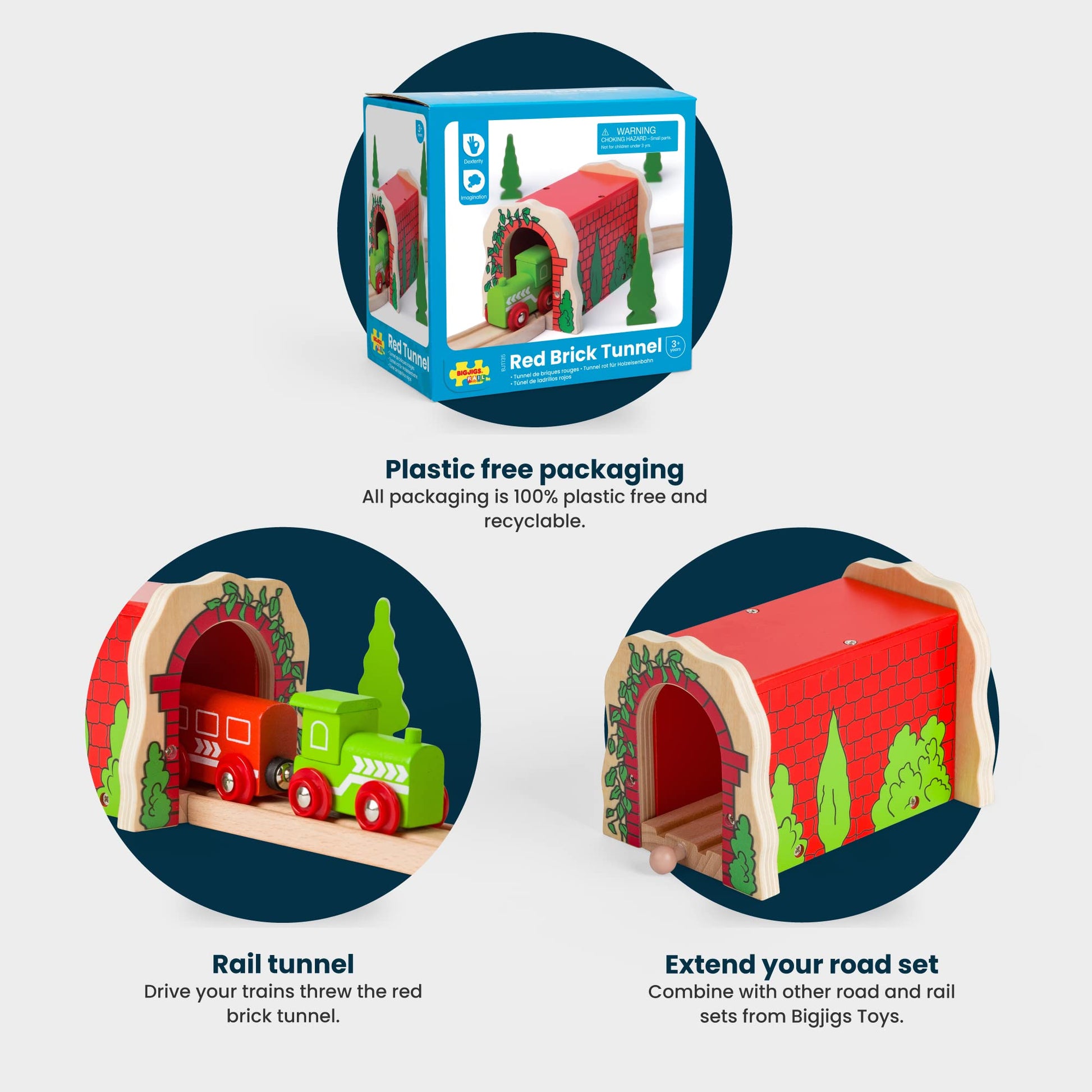 Bigjigs Rail Wooden Red Brick Tunnel - Other Major Rail Brands are Compatible