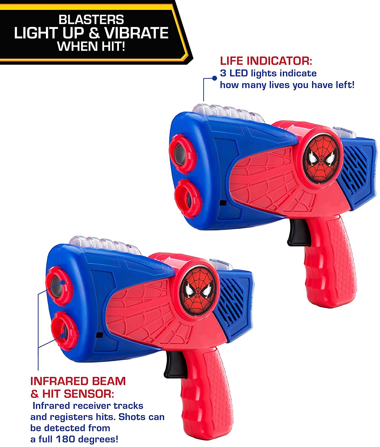 eKids Spiderman Laser-Tag for Kids Infared Lazer-Tag Blasters Lights Up & Vibrates When Hit