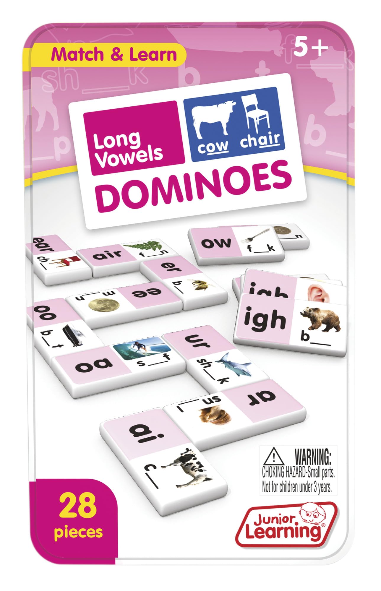 Junior Learning Long Vowel Dominoes Educational Action Games, Multi (JL495)