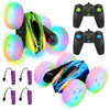 FunsLane 2 Pack Remote Control Car Toys for Kids, RC Stunt Cars with Wheel Lights, 2.4GHz Drift High Speed 4WD Off Road Double Sided 360° Rotating