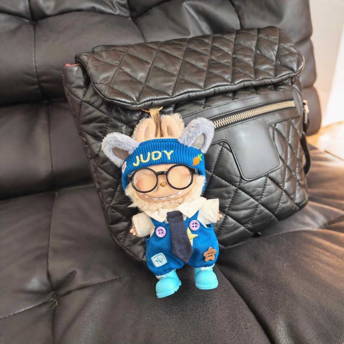 Doll Clothes for Labubu - 6pcs Complete Bunny Overall Set with Shirt, Headband, Glasses, Tie&Shoes, Adorable Clothing, Ready-to-wear Stylish Outfit