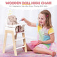ROBOTIME Wooden Baby Doll High Chair, Pink Wooden Baby Doll Chair for 18 Inch Dolls, Pretend Play High Chair Baby Doll Accessories, Small