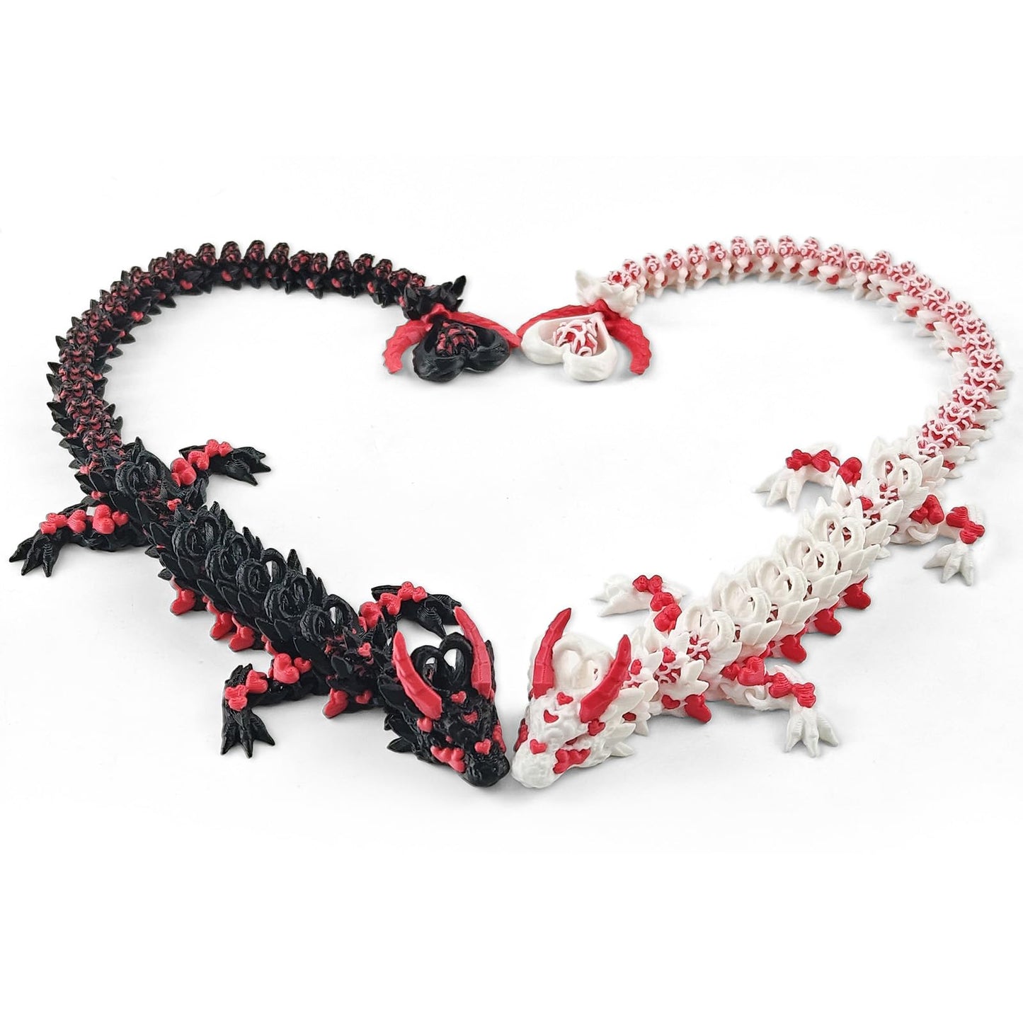 2PCS 3D Printed Dragon with Heart Design - 12.7 Inches Light and Dark Heart Themed Articulating Dragons, Rotating Hearts Tail - Perfect Home Decor or