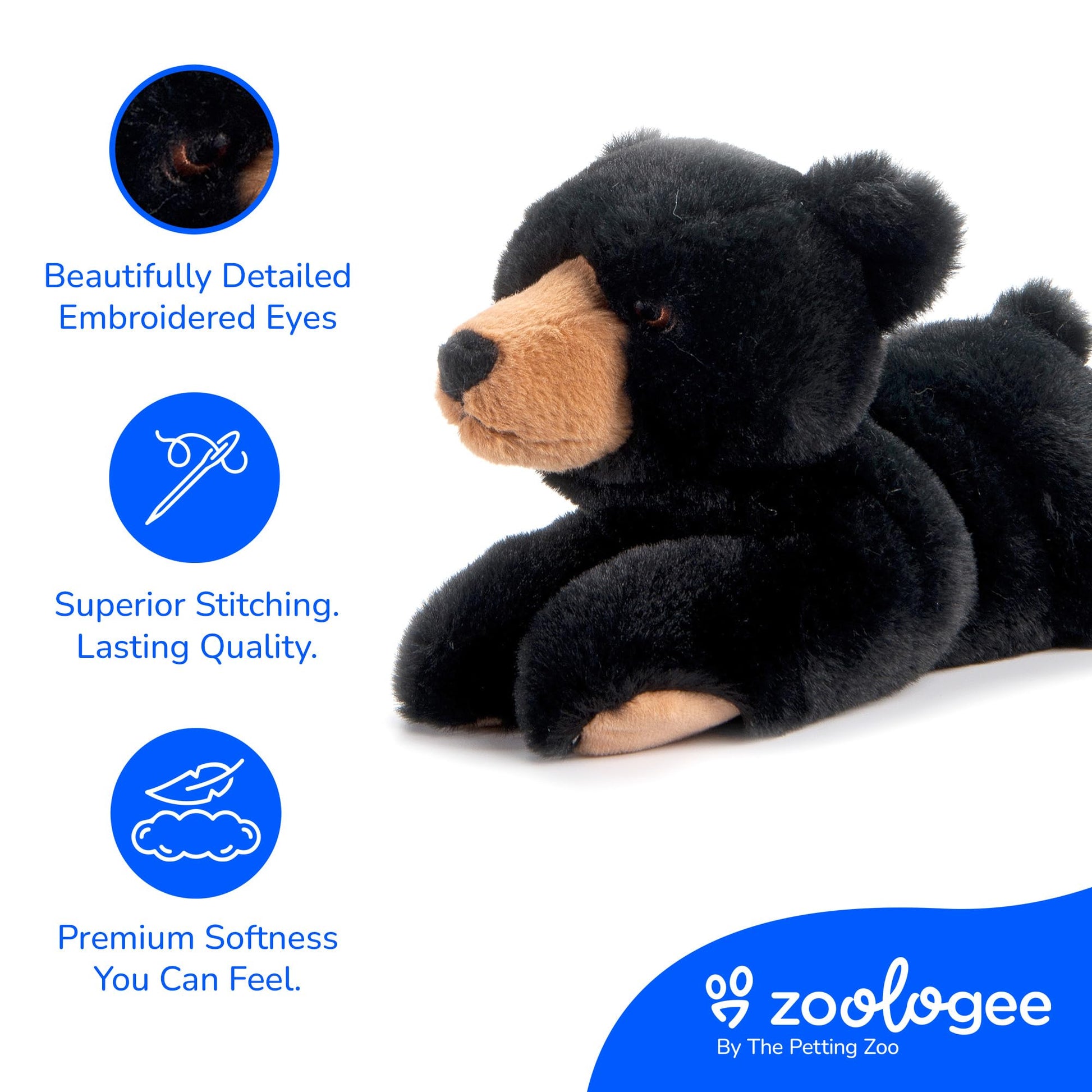 The Petting Zoo Black Bear Stuffed Animal Plushie, Gifts for Kids, Earth Keeperz Wildlife Animals, Zoologee Black Bear Plush Toy, 10 inches