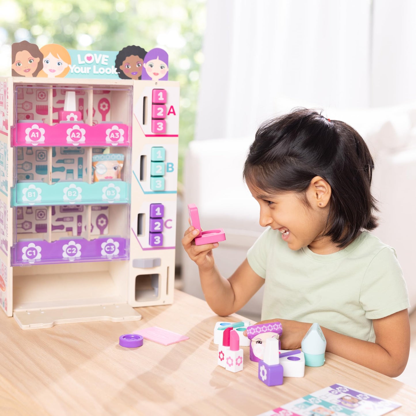 Melissa & Doug Beauty Kiosk Wooden Vending Machine Salon Play Set