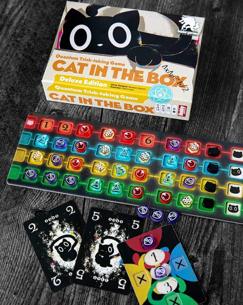 Cat in the Box Deluxe Edition Game by Bezier Games | Quantum Trick Taking Strategy Card Game for 2 to 5 Players | Innovative Logic and Prediction