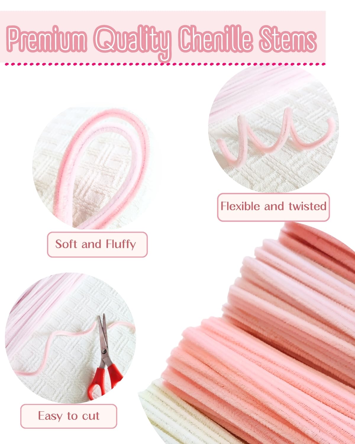 YYUENGTAK 350 Pcs Pink Pipe Cleaners Flower kit with tutoria,Fluffy Yarn,Green Floral Wires,Gardening Tape,Stamen(2 Colors)?Pipe Cleaners