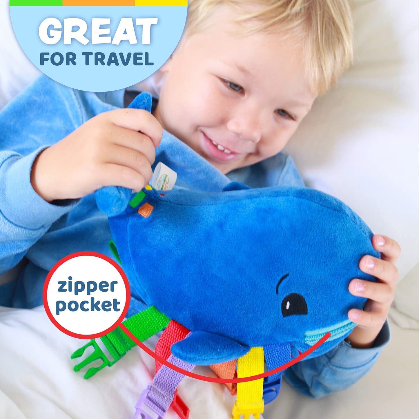 Buckle Toys - Blu Whale - Develop Motor Skills and Problem Solving - Counting and Color Recognition - Easy Travel Toy - Learning Material - Pre K