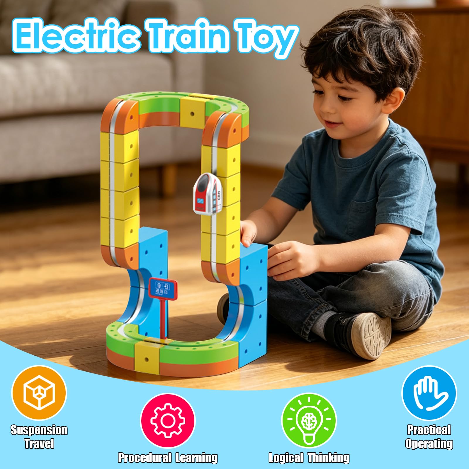 Uermis Electric Train Set for 3 4 5 6 7 8 Years Old Boys and Girls, 3D Flexible Racer Tracks Gravity-Defying Embedded Layouts & Motorized Car, STEM